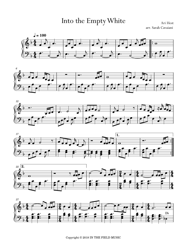Into The Empty White (arr. Sarah Cavaiani)