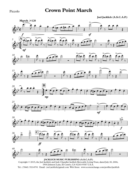 Crown Point March (for Band) 8.5"x11" Letter Format PARTS ONLY