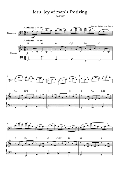 Jesu, Joy of Man's Desiring for Bassoon and Piano (Arpeggios With Chords) - Score and Parts (arr. Cássio Silva Chaves)