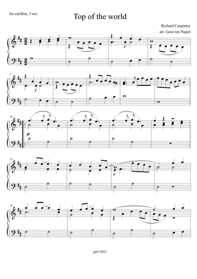 Top Of The World (arr. Goos ten Napel)