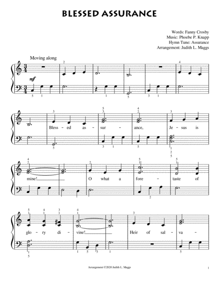Blessed Assurance - Easy Piano Solo (arr. Judith L. Maggs)