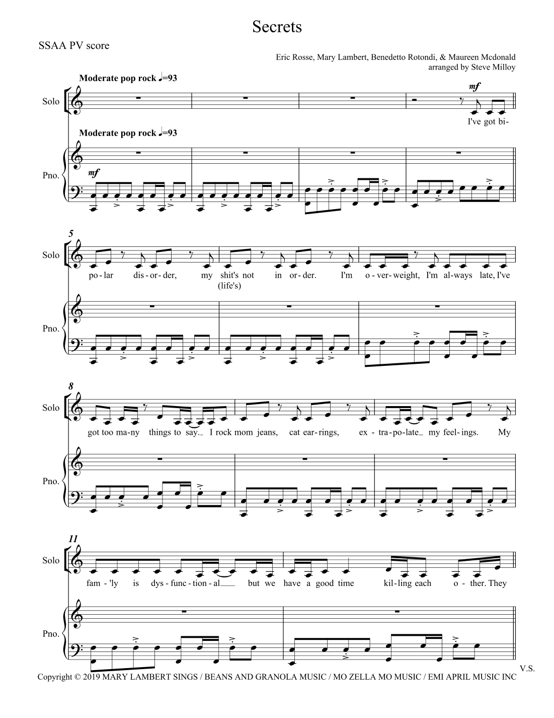 Secrets (arr. Steve Milloy)