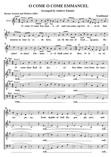 O Come O Come Emmanuel A Cappella SATB (arr. Andrew Emmet)