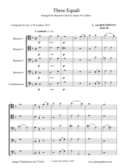 Beethoven: Three Equali WoO 30 for Bassoon Choir (arr. James Guthrie, ASCAP)
