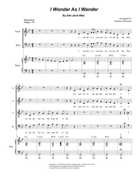I Wonder As I Wander (arr. Stephen DeCesare)