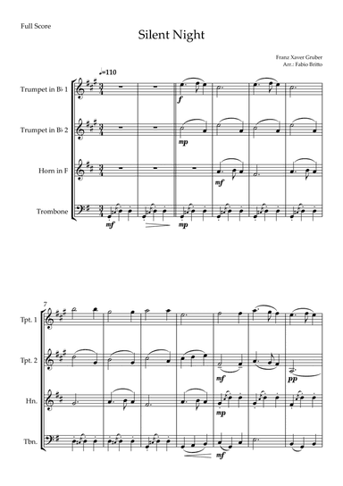 Silent Night (Christmas Song) for Brass Quartet (arr. Fabio Britto)