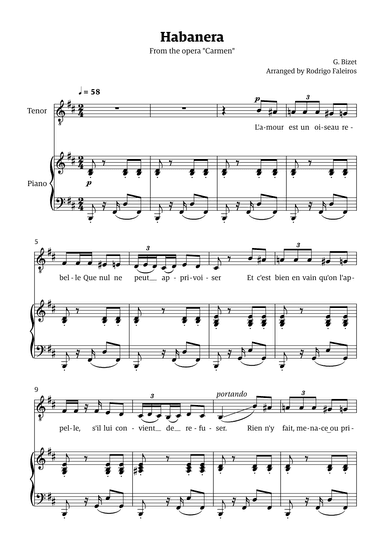 Habanera (for tenor - B minor/major) (arr. Rodrigo Faleiros)