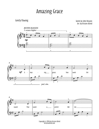 Amazing Grace - Easy Piano (arr. Kristen Allred)