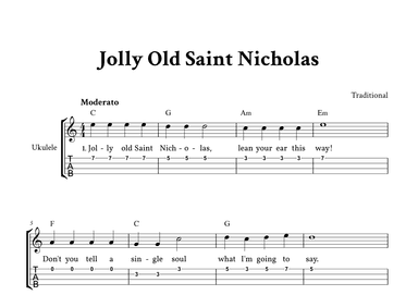 Jolly Old Saint Nicholas - For Ukulele (C Major - with TAB, Chords and Lyrics) (arr. Yuri Noronha)