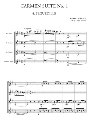 Seguedille & Les Dragons d'Alcala from "Carmen Suite" for Clarinet Quartet (arr. Diego Marani)