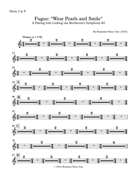 Fugue: "Wear Pearls and Smile" (A Pairing with Beethoven's Symphony #2) - Horn in F 2