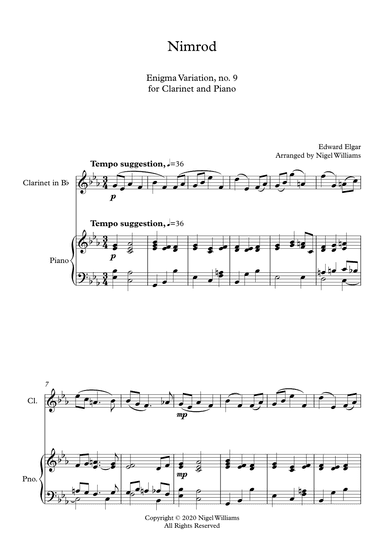 Nimrod, for Clarinet and Piano (arr. Nigel Williams)