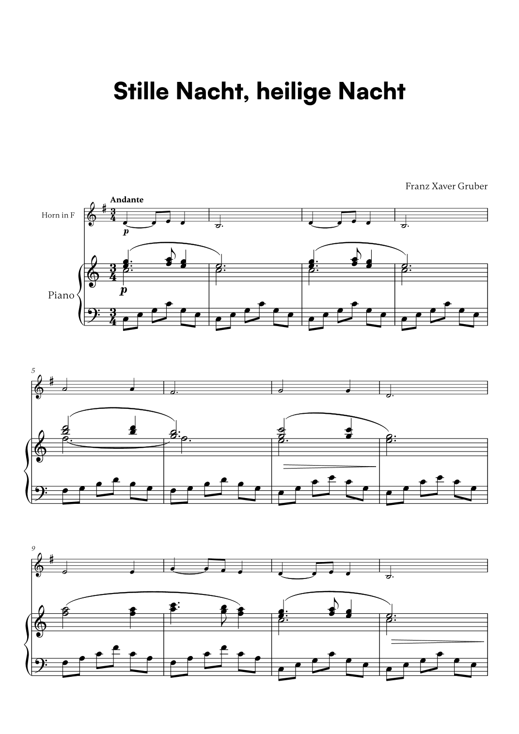 Franz Xaver Gruber - Stille Nacht, heilige Nacht (for French Horn and Piano) (arr. Cadenza Editions)