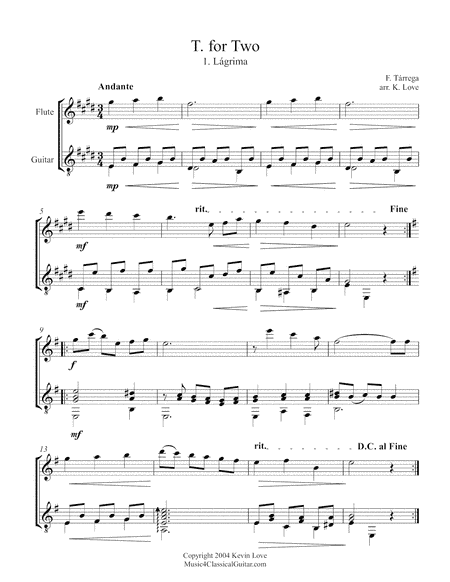 T. for Two (Flute and Guitar) - Score and Parts (arr. Kevin Love)