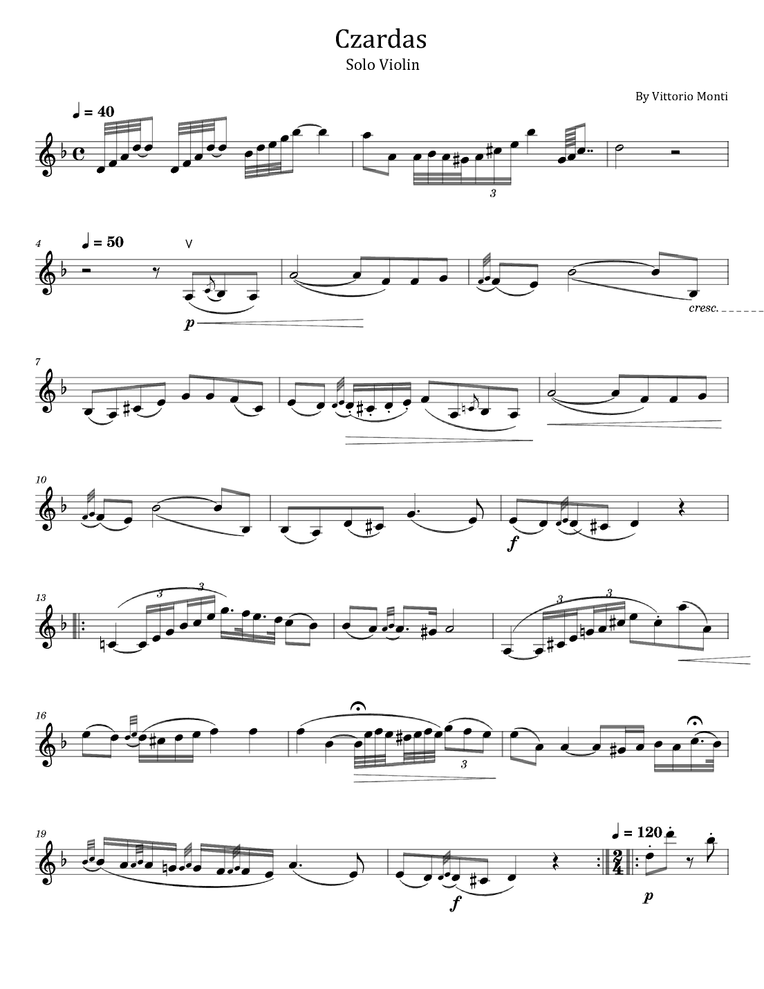 Vittorio Monti - Czardas - For Solo Violin (arr. poon)
