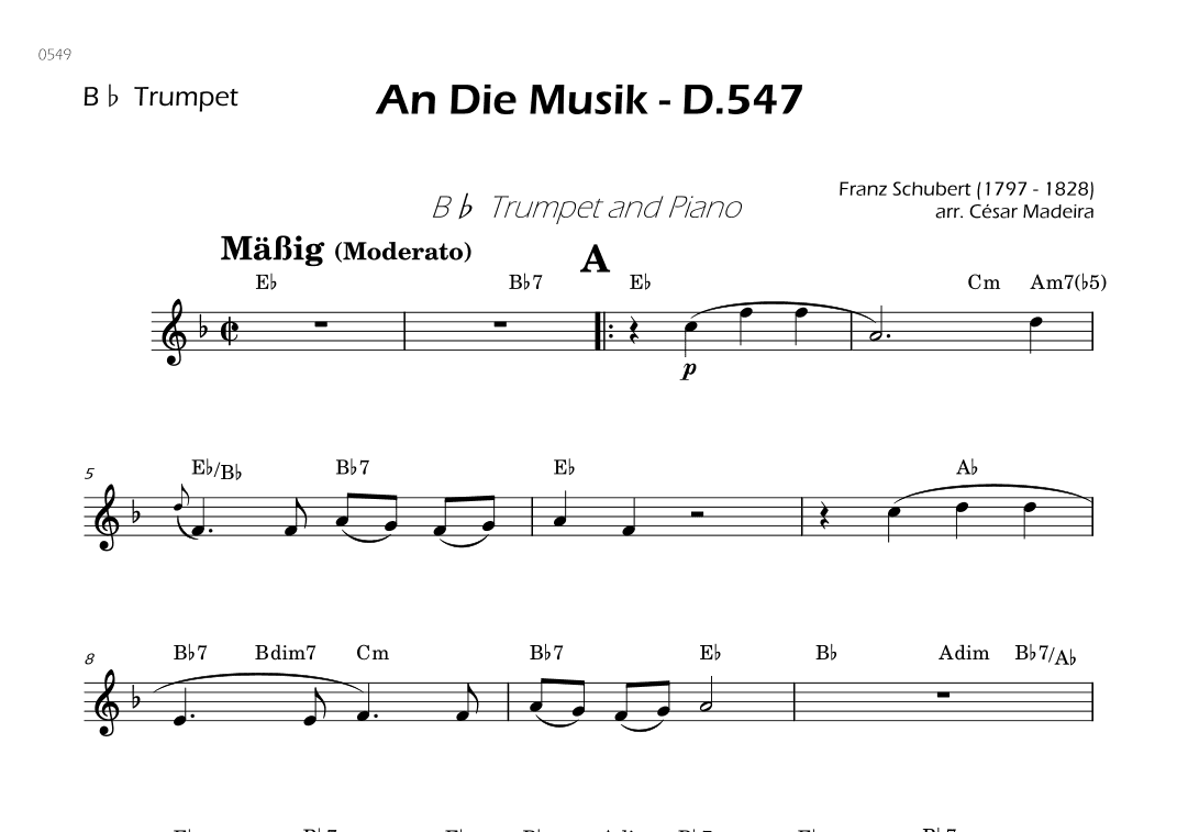 An Die Musik - Bb Trumpet Solo - W/Chords (arr. César Madeira)