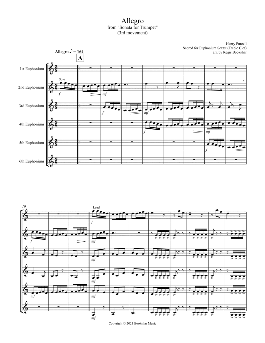 Allegro (from "Sonata for Trumpet") (Bb) (Euphonium Sextet - Treble Clef) (arr. Regis Bookshar)