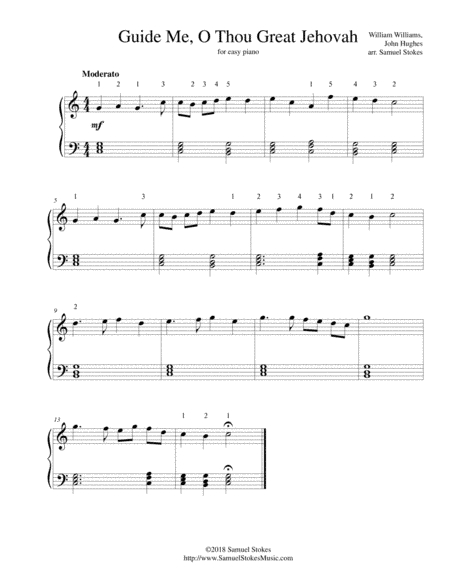 Guide Me, O Thou Great Jehovah (Guide Me, O My Great Redeemer) - for easy piano (arr. Samuel Stokes)