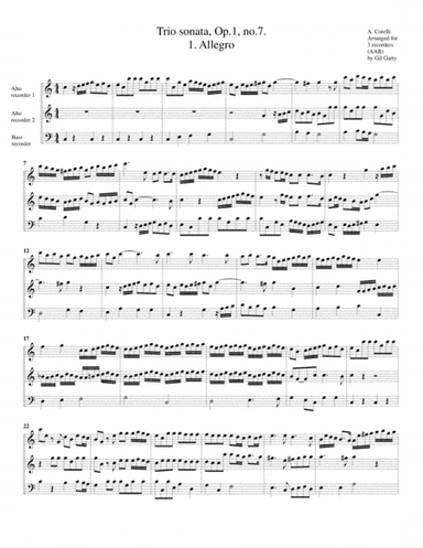 Trio sonata, Op.1, no.7 (arrangement for 3 recorders) (arr. Gil Garty)
