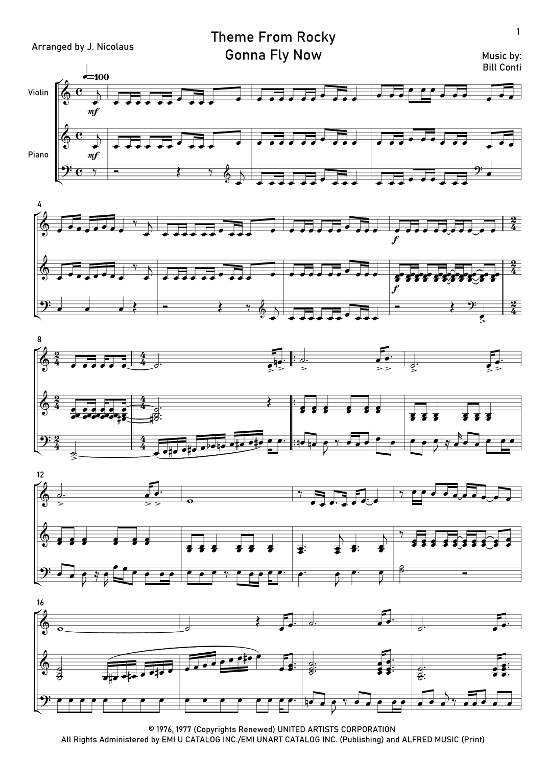 Gonna Fly Now (arr. John Nicolaus)