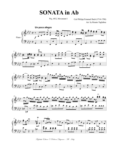 BACH C.P.E., SONATA in Ab (arr. Renato Tagliabue)