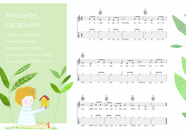 Pirouette cacahuète French traditional children song Melody + Guitar chords + Guitar TAB's (arr. iEduArts Publishers)