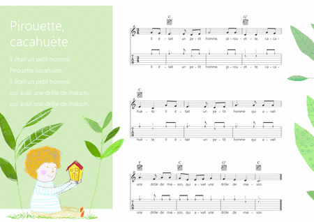 Pirouette cacahuète French traditional children song Melody + Guitar chords + Guitar TAB's (arr. iEduArts Publishers)