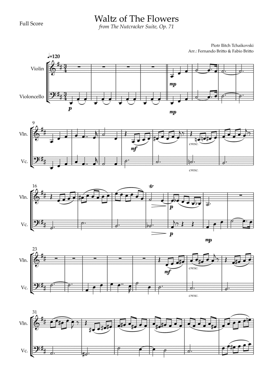 Waltz of The Flowers - from Nutcracker (P. I. Tchaikovsky) for Violin & Cello Duo (arr. Fernando Britto, Fabio Britto)
