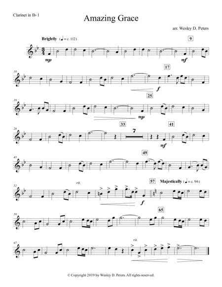 Amazing Grace (Clarinet Quartet) (arr. Wesley D. Peters)