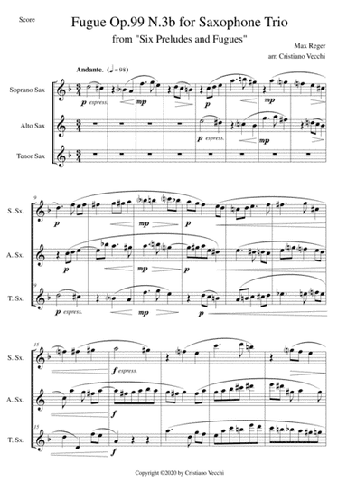 Fugue Op.99 N.3b for Saxophone Trio (arr. Cristiano Vecchi)