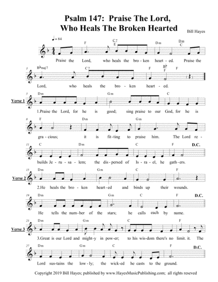 Psalm 147:  Praise The Lord, Who Heals The Broken Hearted (Leadsheet)