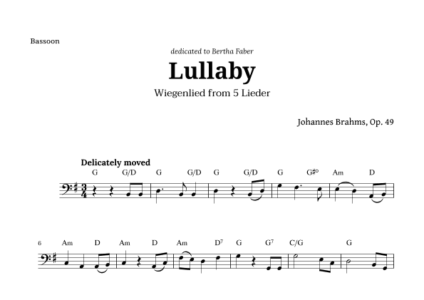 Wiegenlied (lullaby) by Brahms for Bassoon and Chords (arr. Langanho)