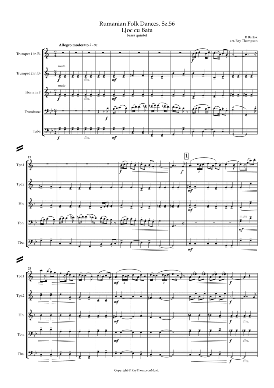 Bartók: Rumanian Folk Dances, Sz.56 - brass quintet (arr. Ray Thompson)
