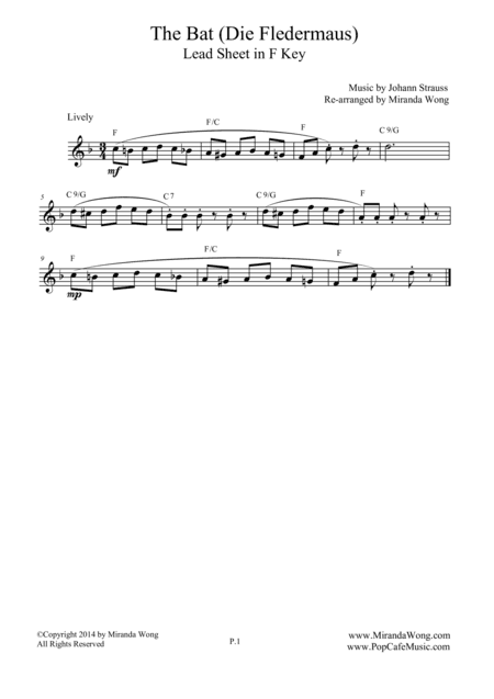 The Bat (Die Fledermaus) - Lead Sheet in F Key (arr. Miranda Wong)