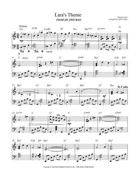 Lara's Theme From Doctor Zhivago (arr. Carlos Castro)