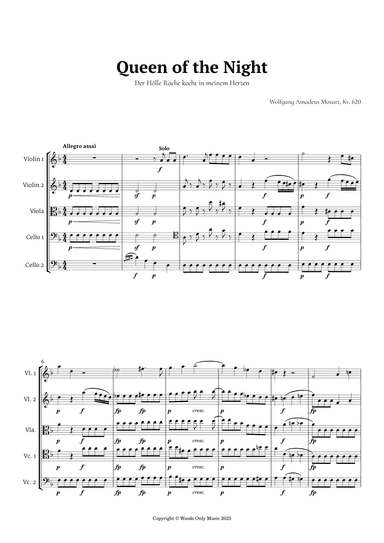 Queen of the Night Aria by Mozart for String Quintet (arr. Ander)