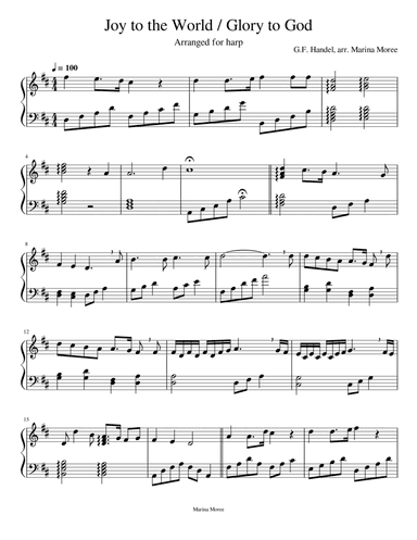 Joy to the World - Glory to God, intermediate lever harp arrangement (arr. Marina Moree)