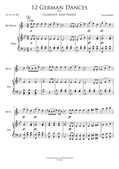 Schubert 12 German Dances for Clarinet and Piano, D 420 (arr. T S Han)