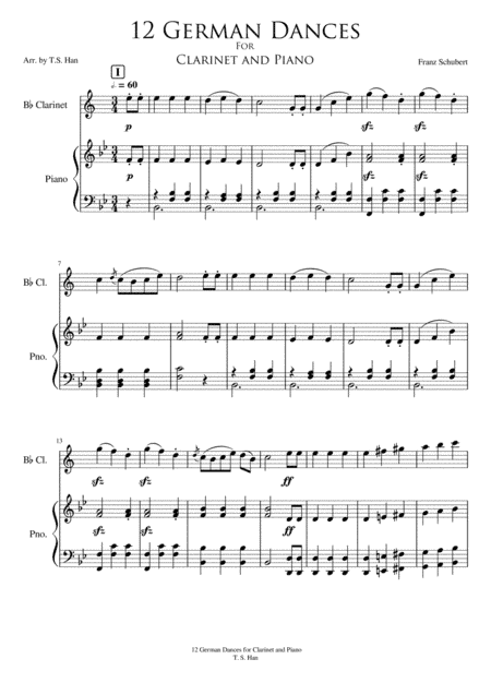 Schubert 12 German Dances for Clarinet and Piano, D 420 (arr. T S Han)
