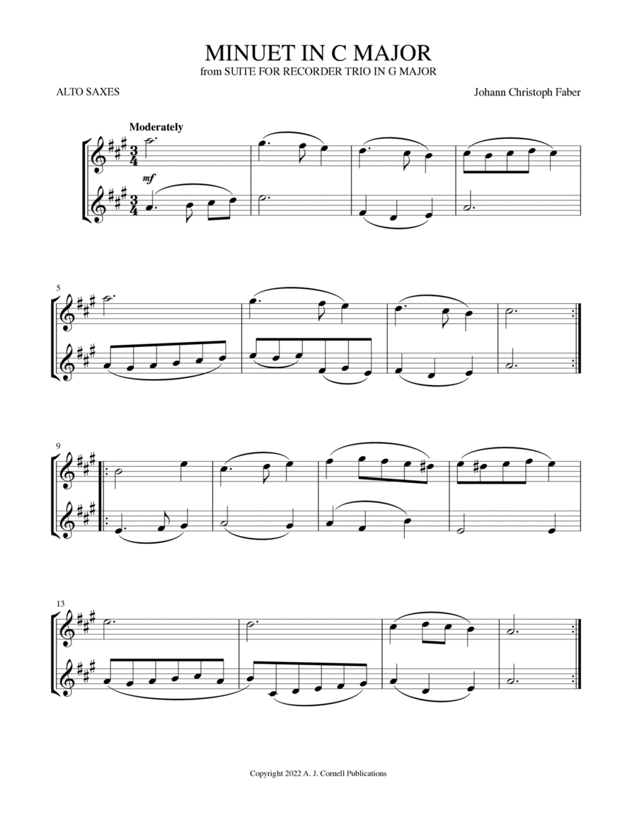 Minuet in C Major (from Suite for Recorder Trio in G Major) (arr. Mark Phillips)