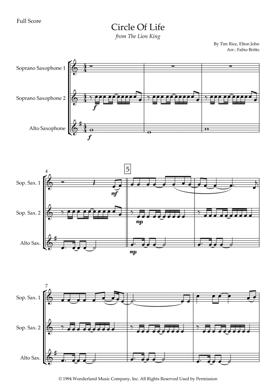 Circle Of Life (arr. Fabio Britto)
