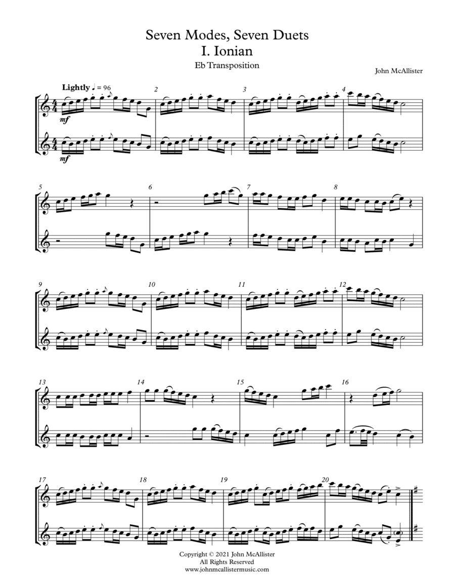 Seven Modes, Seven Duets - Eb Treble Transposition