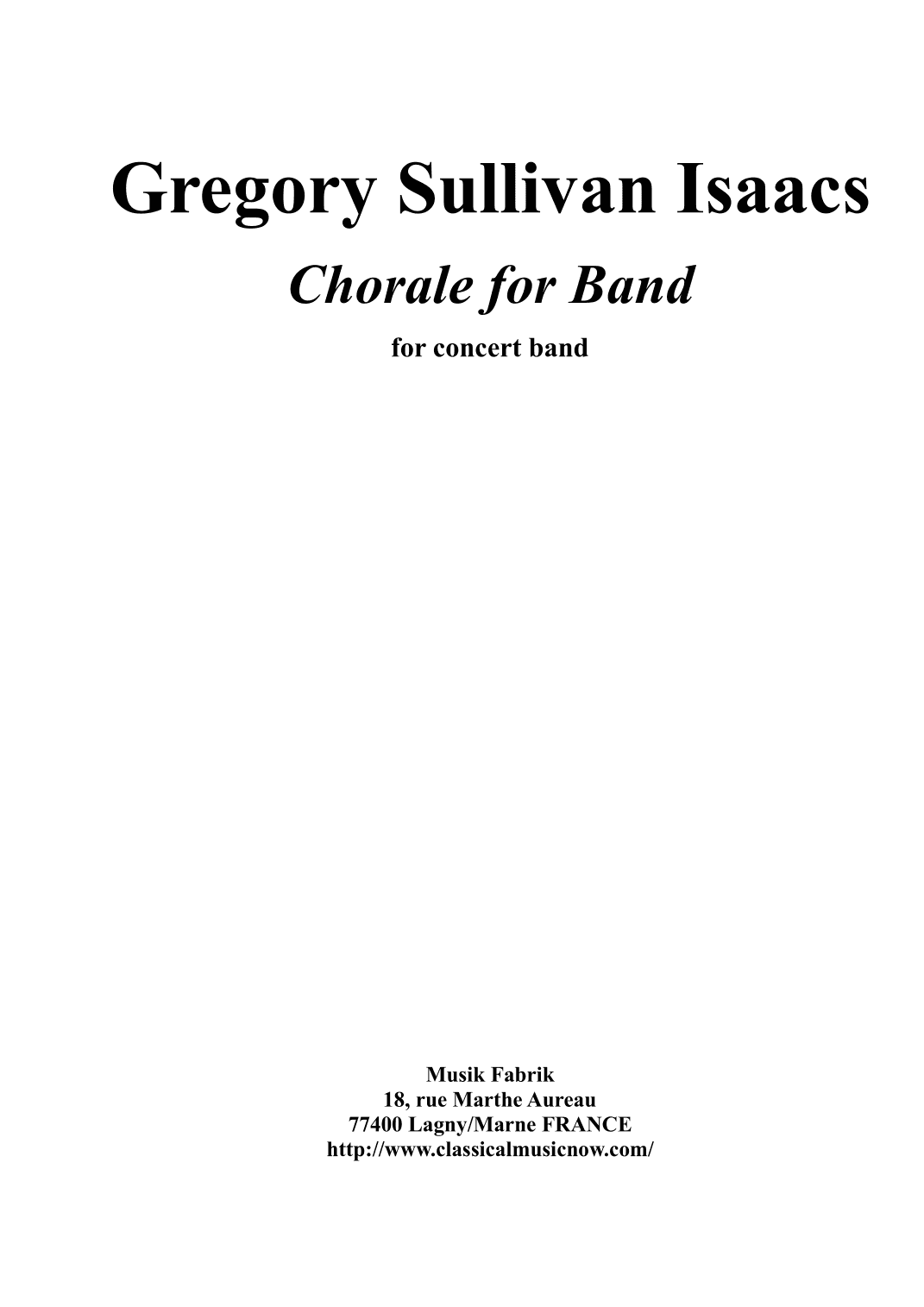 Chorale for band - Score Only