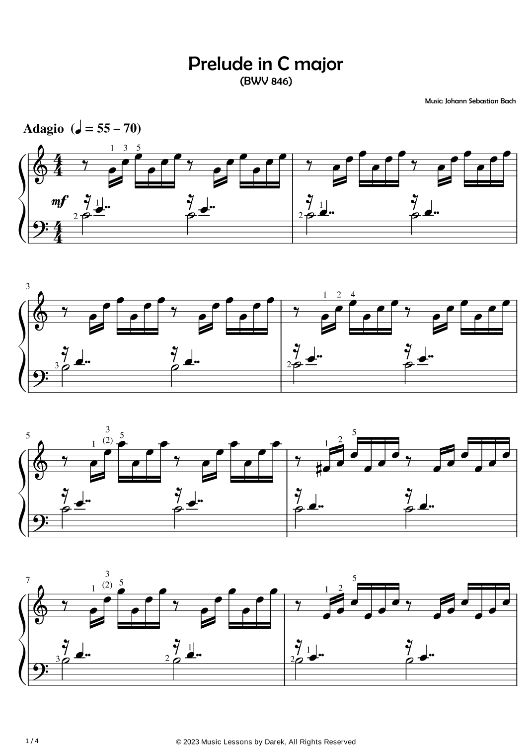 Prelude in C major (EASY PIANO) (BWV 846) [Johann Sebastian Bach] (arr. Darek)
