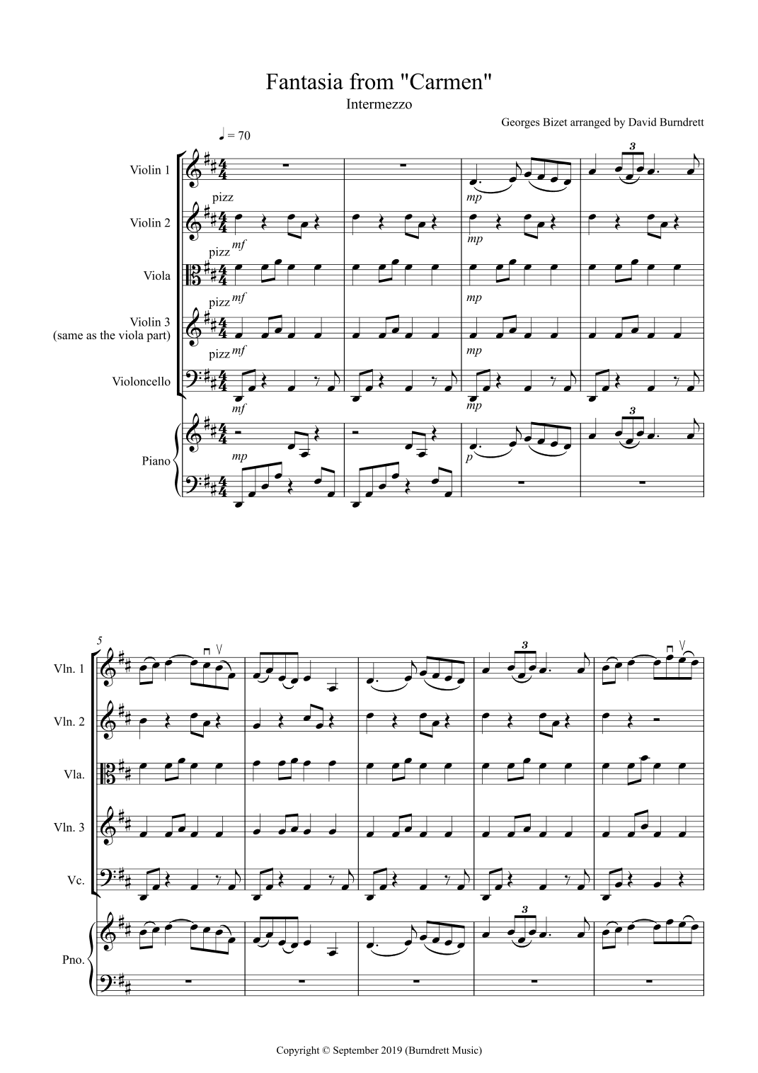 Intermezzo (Fantasia from Carmen) for String Quartet (arr. David Burndrett)