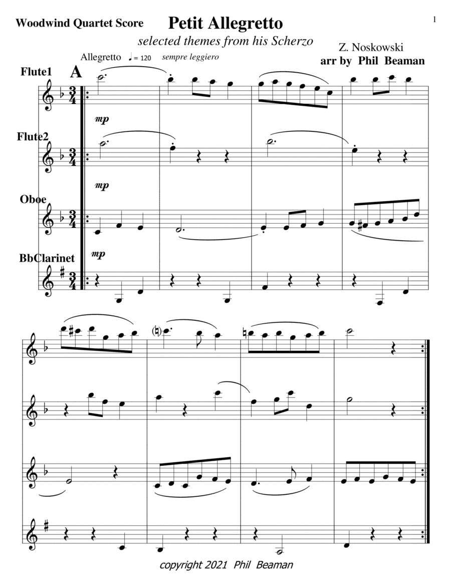 Petit Allegretto-Noskowski-Woodwind Quartet 3-flute, oboe, clarinet (arr. Phil Beaman)