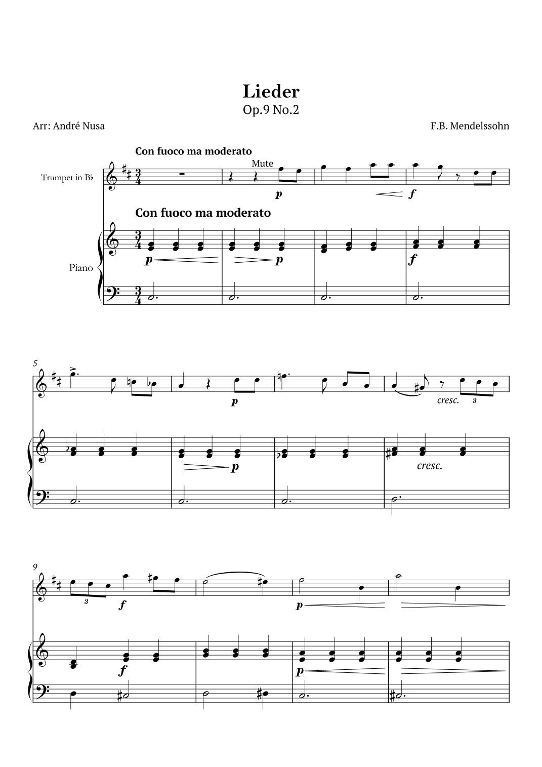 Lieder Op.9 No.2 (arr. André Nusa)