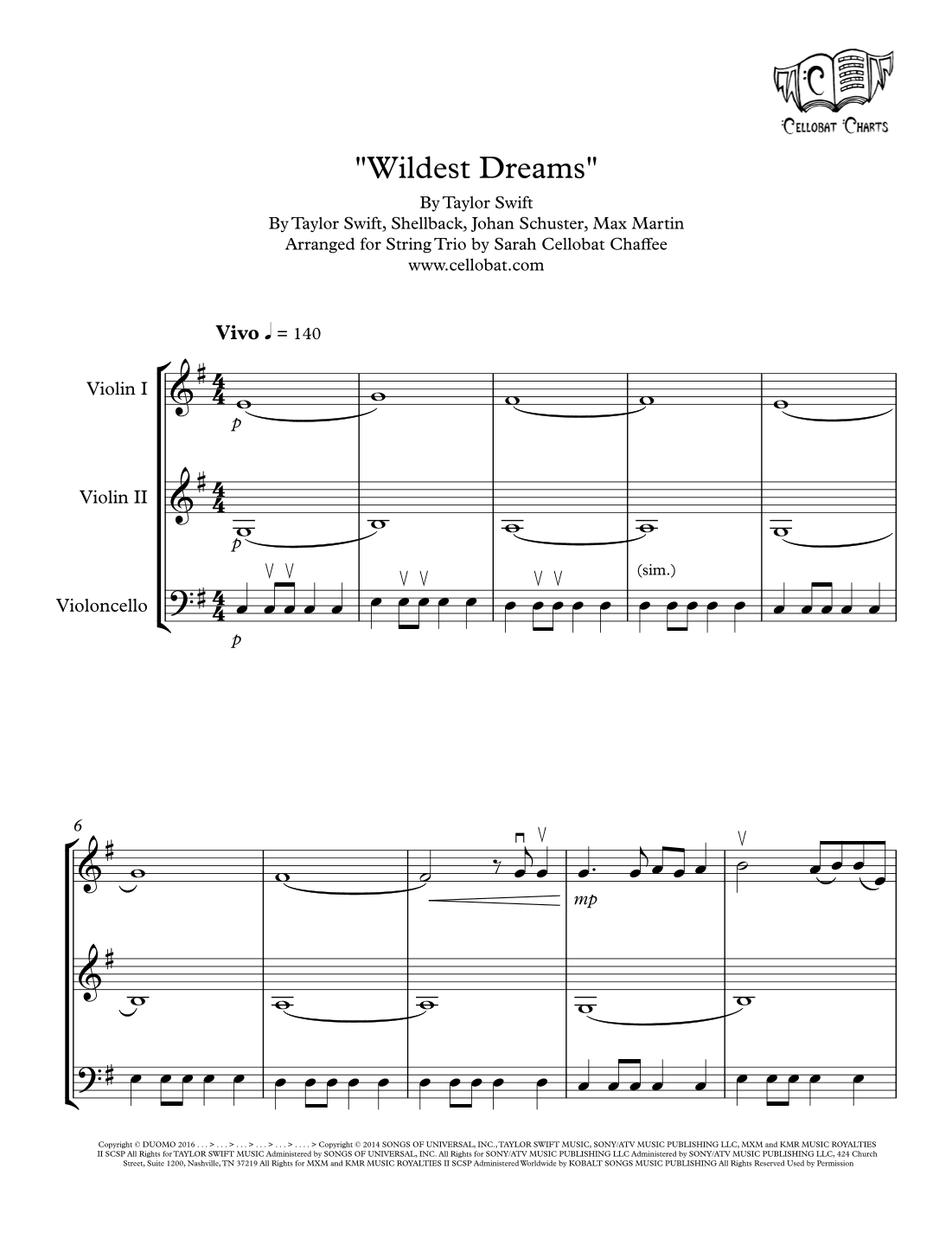 Wildest Dreams (arr. Sarah Cellobat Chaffee)