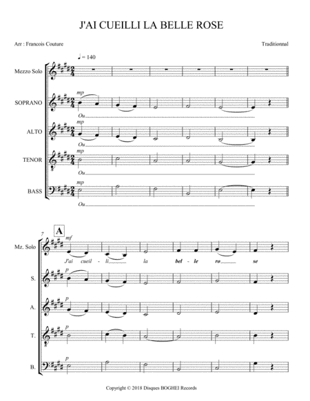 J'AI CUEILLI LA BELLE ROSE (arr. Francois Couture)