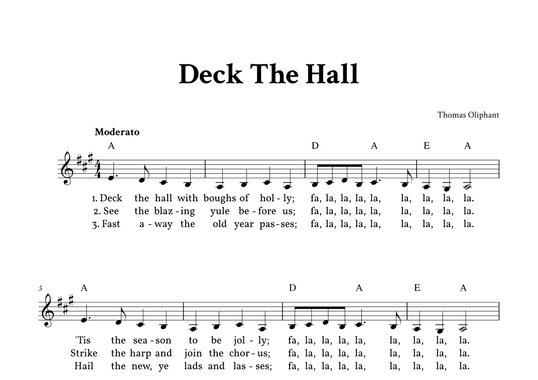 Deck The Hall - Lead Sheet (A Major Low - Easy Traditional) (arr. Yuri Noronha)
